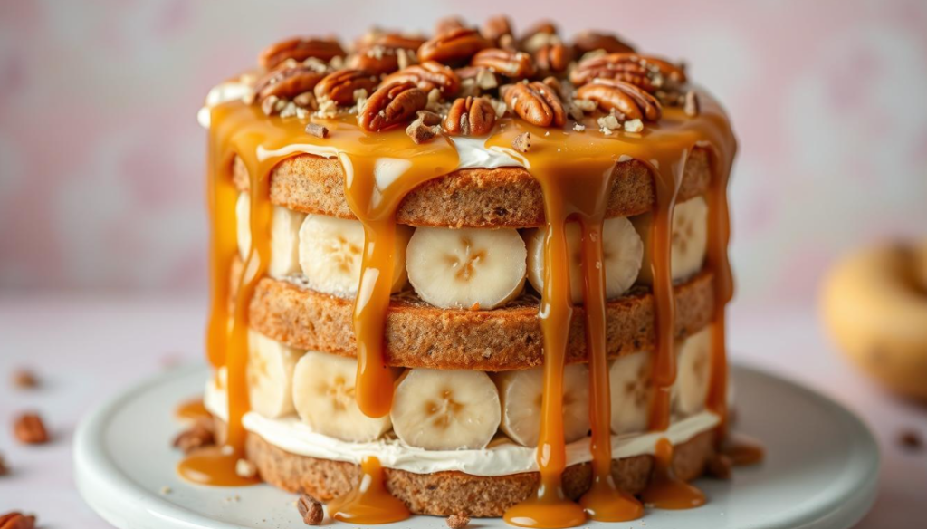 Banana Pecan Caramel Layer Cake