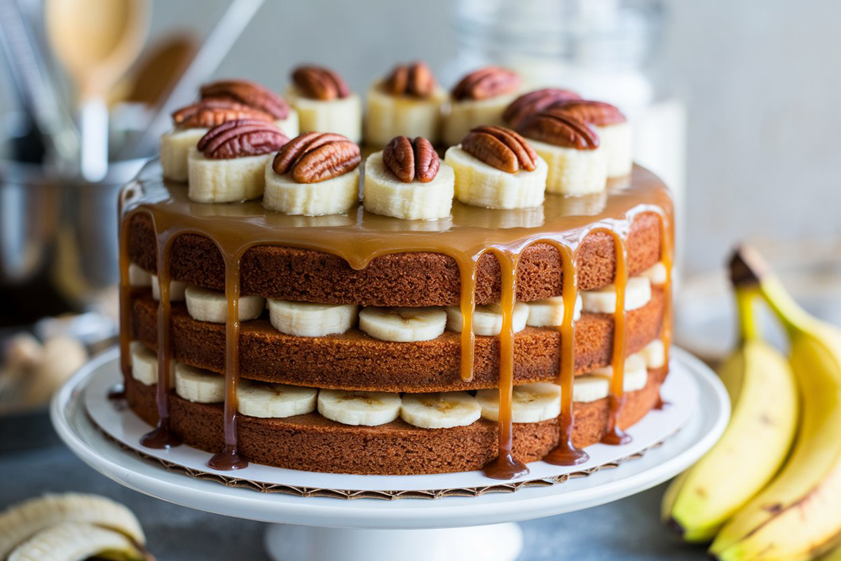 Banana Pecan Caramel Layer Cake Recipe