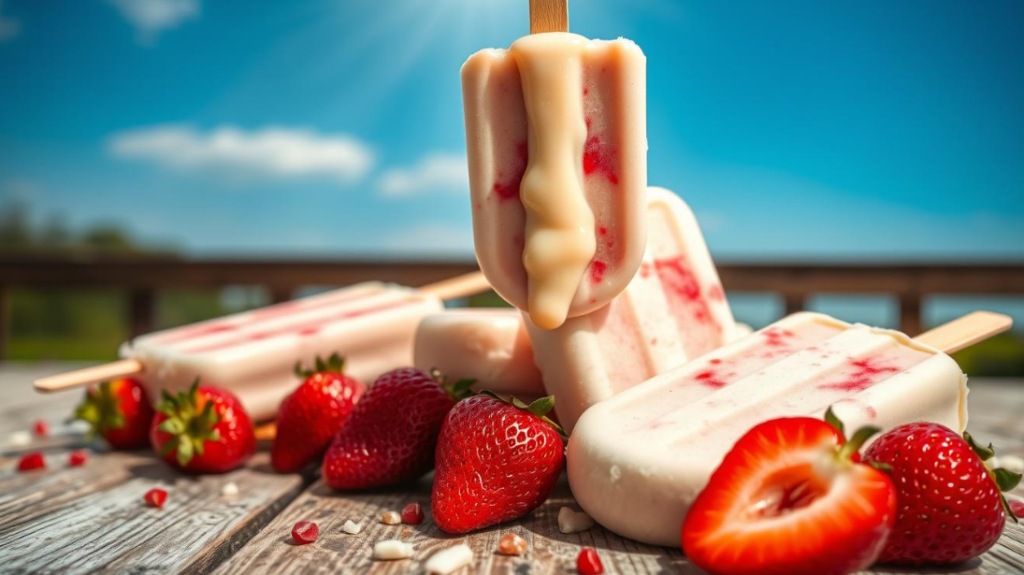 creamy strawberry cheesecake popsicles with no yogurtv