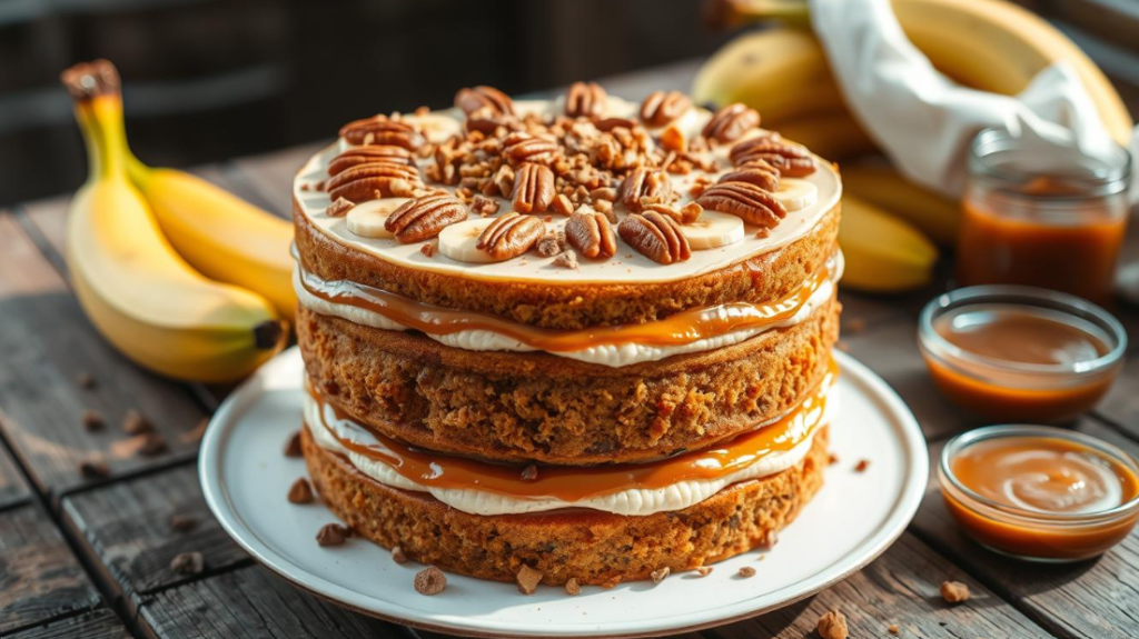 Banana Pecan Caramel Layer Cake Recipe